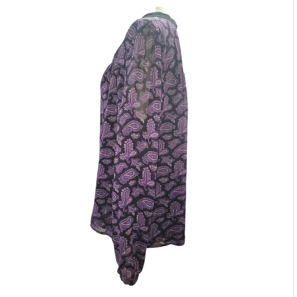 Michael kors Purple black Paisley sheer long sleeve Top blouse xl